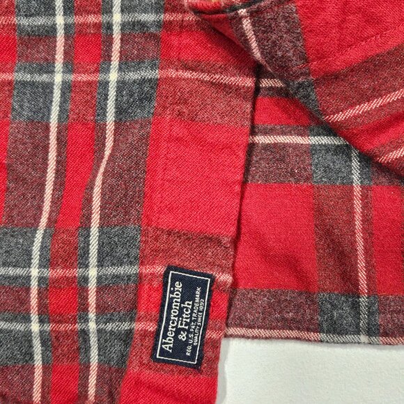 Abercrombie & Fitch Men’s Red Plaid Flannel Button Down Shirt Size Large - Picture 9 of 10